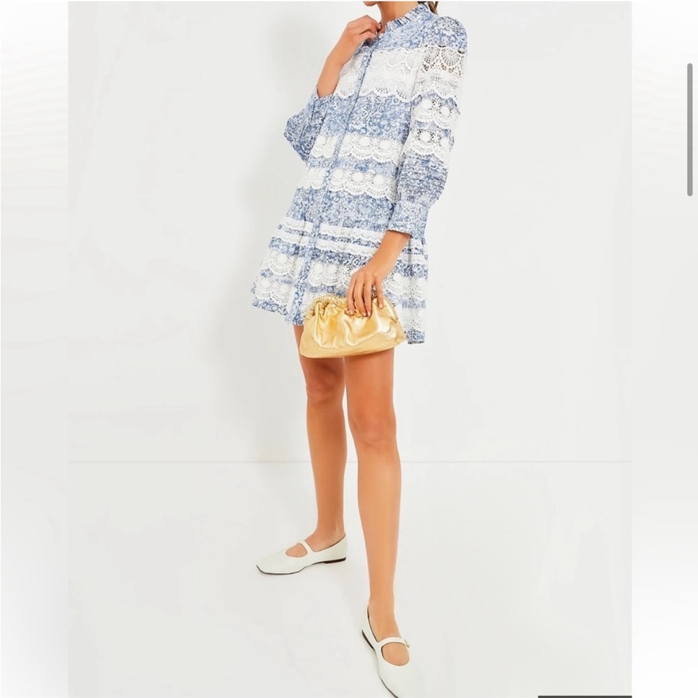 🤍HYACINTH HOUSE Lace Trim Blue Etched
Floral Emmie Mini Dress🩵 - Picture 10 of 11